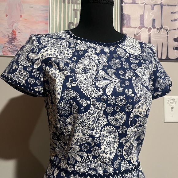 VTG Brooks Brothers Navy and White Paisley Patterned Mini Dress - Picture 6 of 8